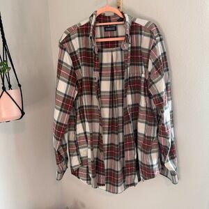 Lands' End Red and Green Plaid Casual Button Down Shirt